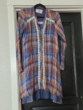 Anthropologie Holding Horses Plaidcand Crochet Lace Mini Dress Size Small